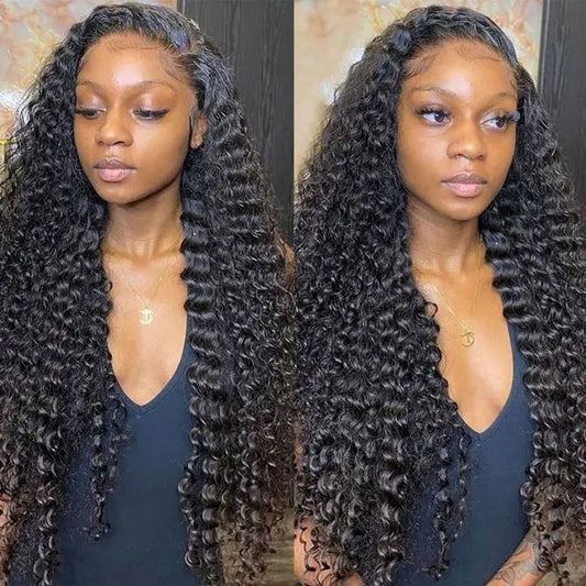 13x6 Full Frontal Natural Black Color Virgin 100% Human Hair Deep Wave Wig