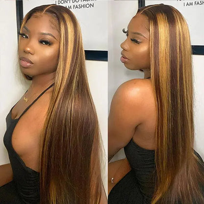 4x4 HD Transparent Lace Closure  Straight Highlight Color Human Hair Pre plucked Wig