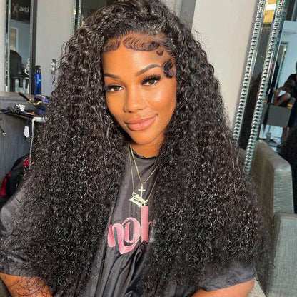 4x4 HD Transparent Lace Closure Deep Curly Natural Black Color Human Hair Pre plucked Wig