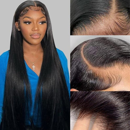 4x4 HD Transparent Lace Closure Straight Natural Black Color Human Hair Pre plucked Wig