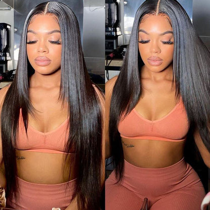 4x4 HD Transparent Lace Closure Straight Natural Black Color Human Hair Pre plucked Wig