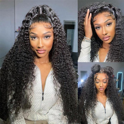 4x4 HD Transparent Lace Closure Deep Curly Natural Black Color Human Hair Pre plucked Wig
