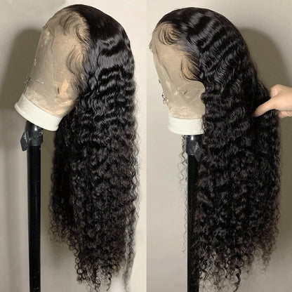 4x4 HD Transparent Lace Closure Deep Curly Natural Black Color Human Hair Pre plucked Wig