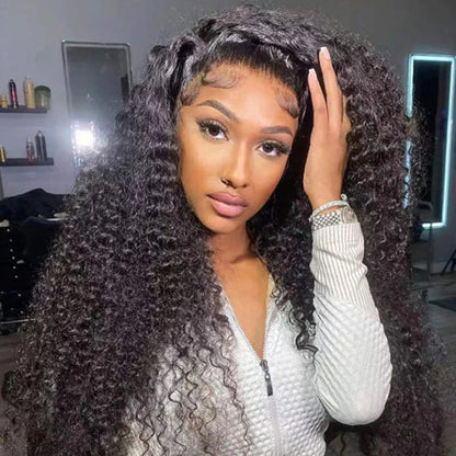 4x4 HD Transparent Lace Closure Deep Curly Natural Black Color Human Hair Pre plucked Wig