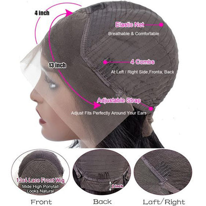 13x4 Full Frontal Natural Black Color Virgin 100% Human Hair Body Wave Wig