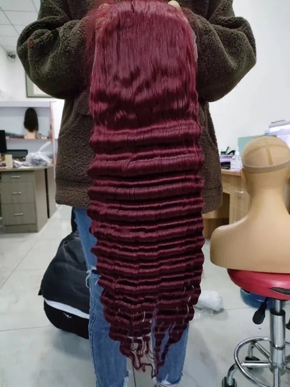 13x4 Full Frontal 99J color Virgin 100%Human hair Deep Wave Wig