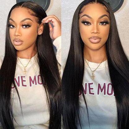 4x4 HD Transparent Lace Closure Straight Natural Black Color Human Hair Pre plucked Wig