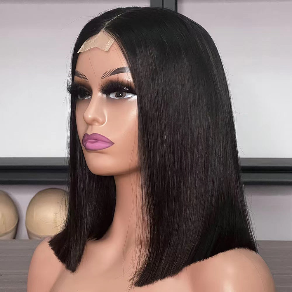 Natural Black Color Straight 2X6 Transparent Lace Closure Double Drawn Raw Hair Bob Wig