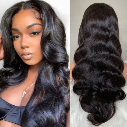 4x4 HD Transparent Lace Closure  Body Wave Wig Natural Black Human Hair Pre plucked Wig