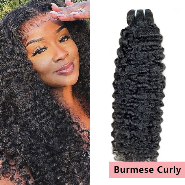 100% human hair burmese curly natural black color double drawn bundles