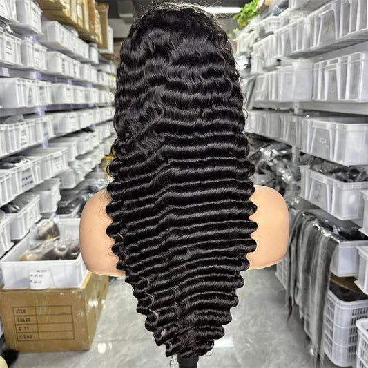13x4 Full Frontal Natural Black color Virgin 100% Human hair Deep Wave Wig