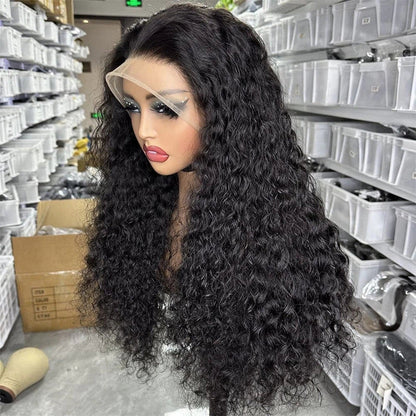13x4 Full Frontal Natural Black Color Virgin 100% Human Hair Water Wave Wig