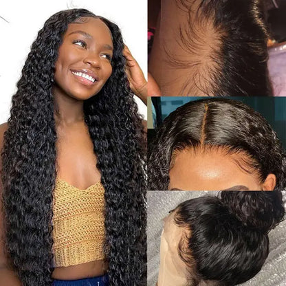 4x4 HD Lace Closure Wig - Water Wave Natural Black Human Hair