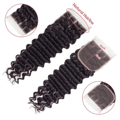 4x4 lace closure deep wave HD lace&Transparent lace