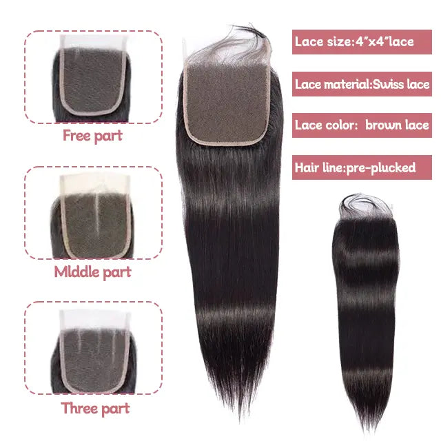 4x4 lace closure straight HD lace&Transparent lace