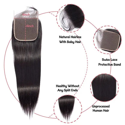 4x4 lace closure straight HD lace&Transparent lace