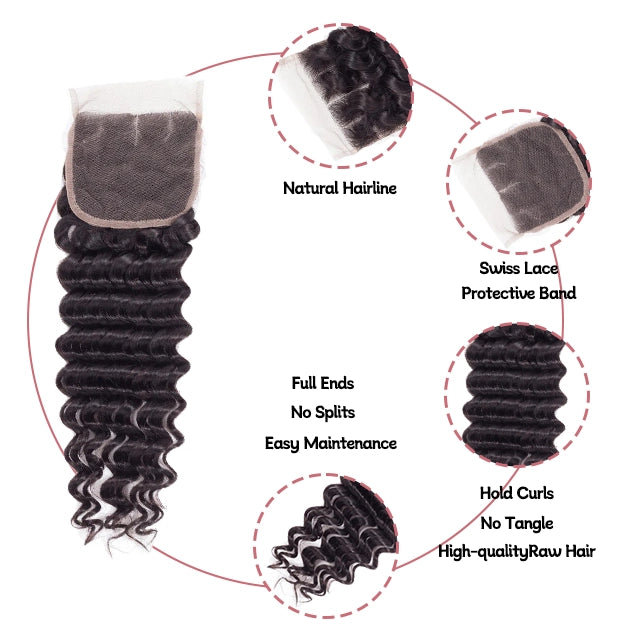 4x4 lace closure deep wave HD lace&Transparent lace