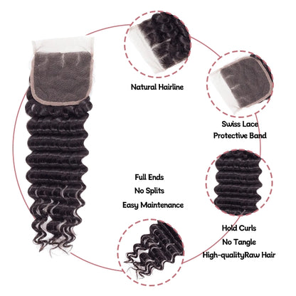 4x4 lace closure deep wave HD lace&Transparent lace